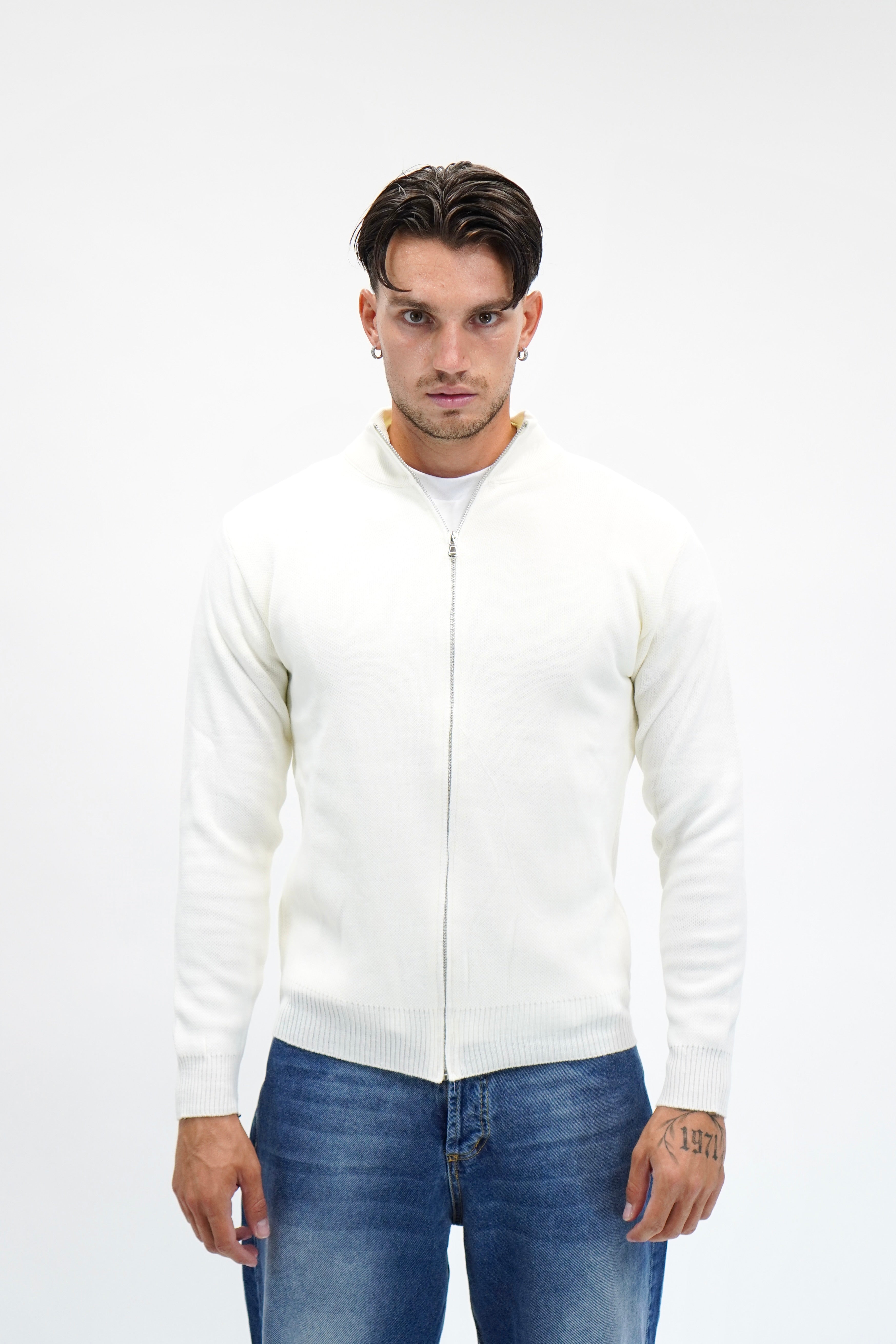 Maglione Full Zip White