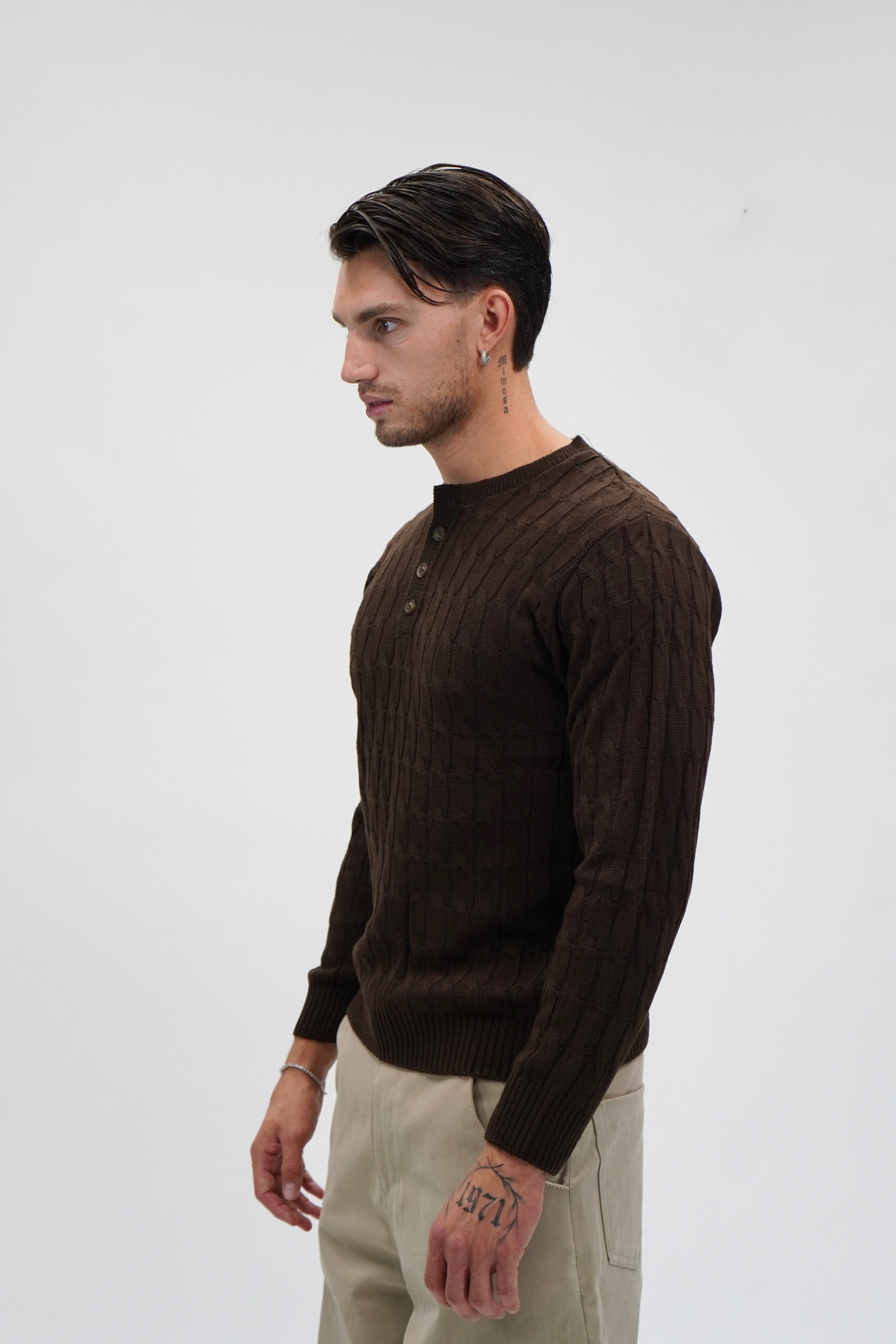 Maglione cable-knit moka