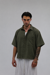 Camicia Boxy Simil Lino Green