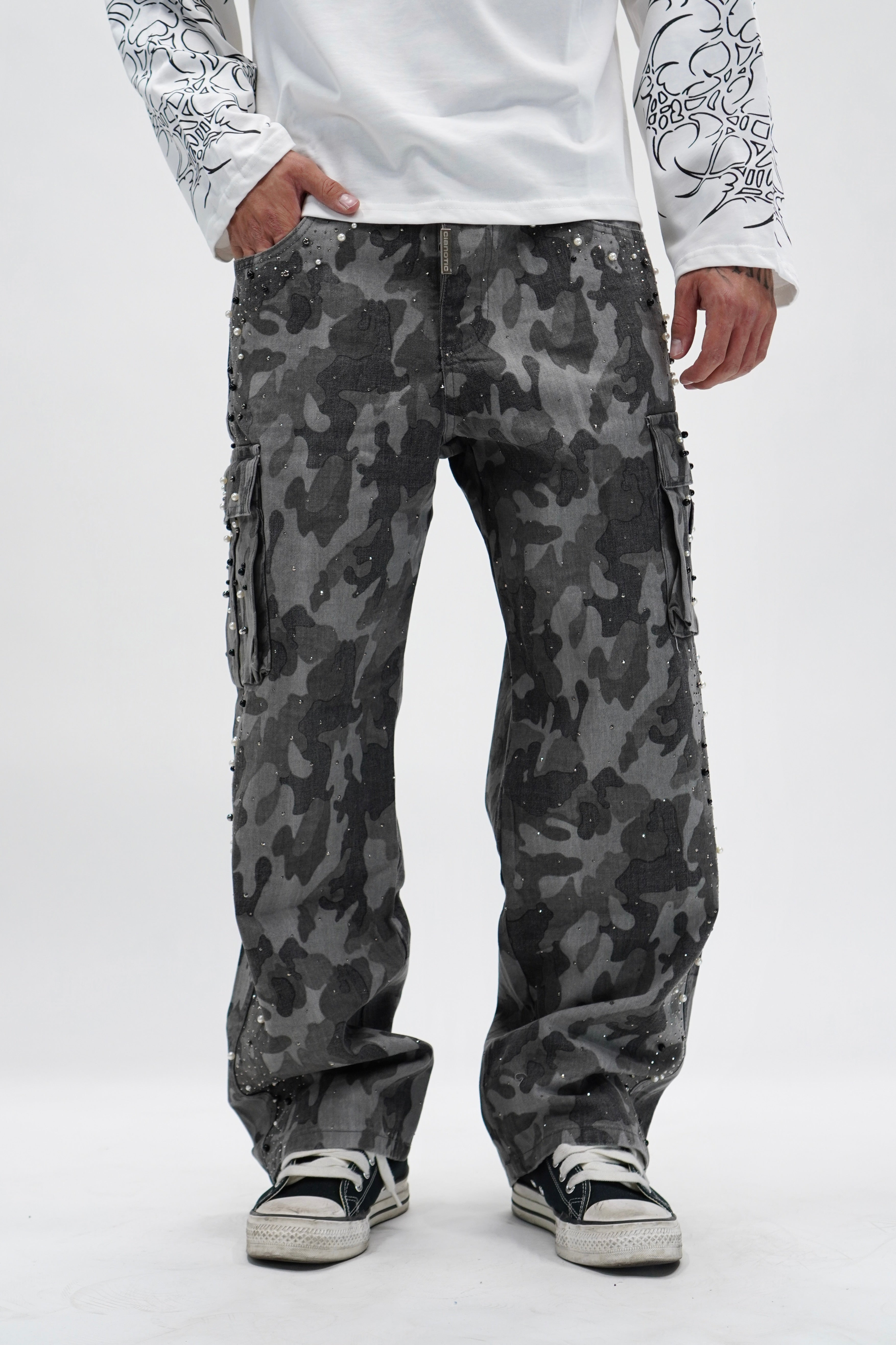 Jeans Cargo Army Black Strass