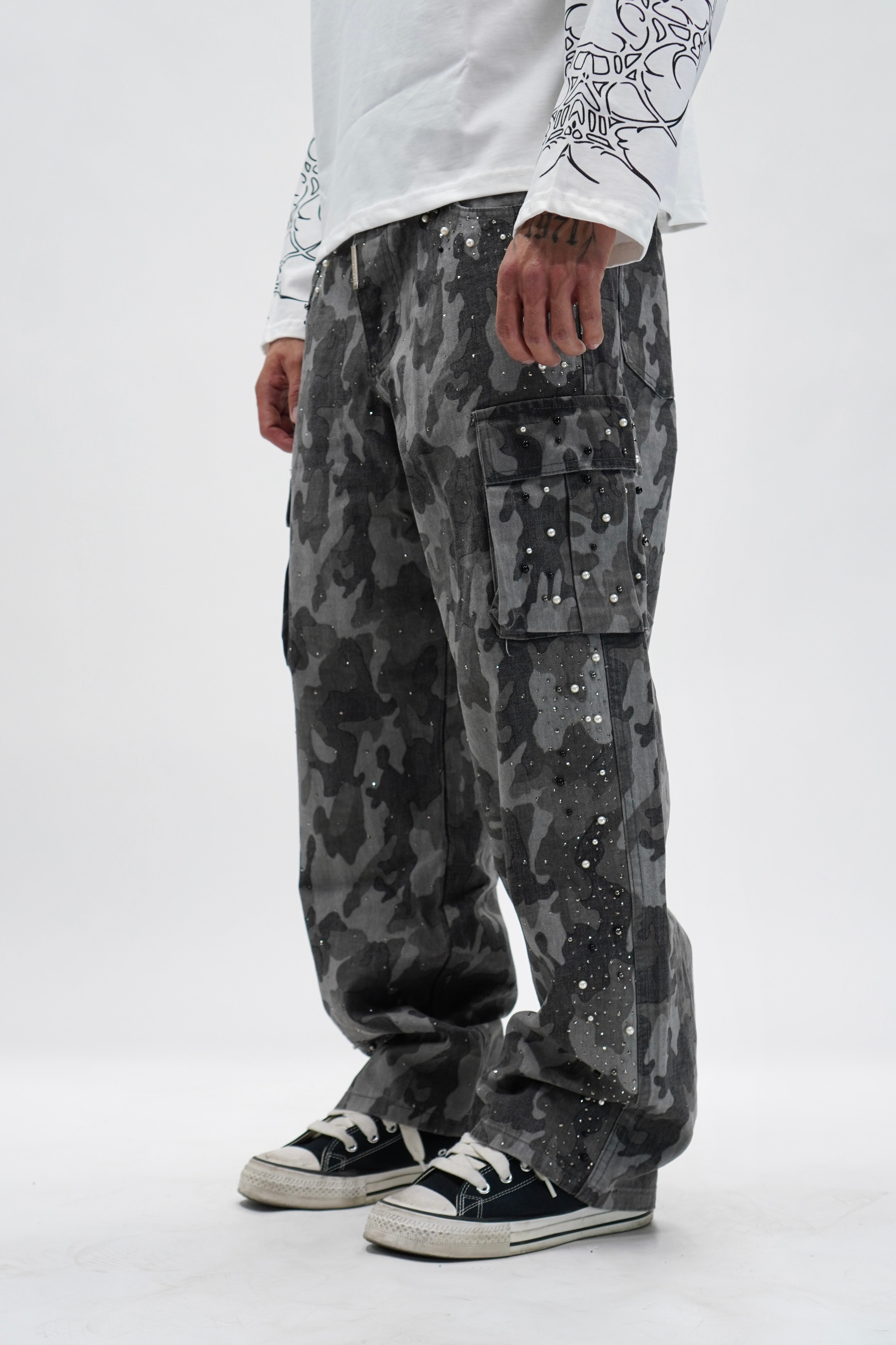 Jeans Cargo Army Black Strass