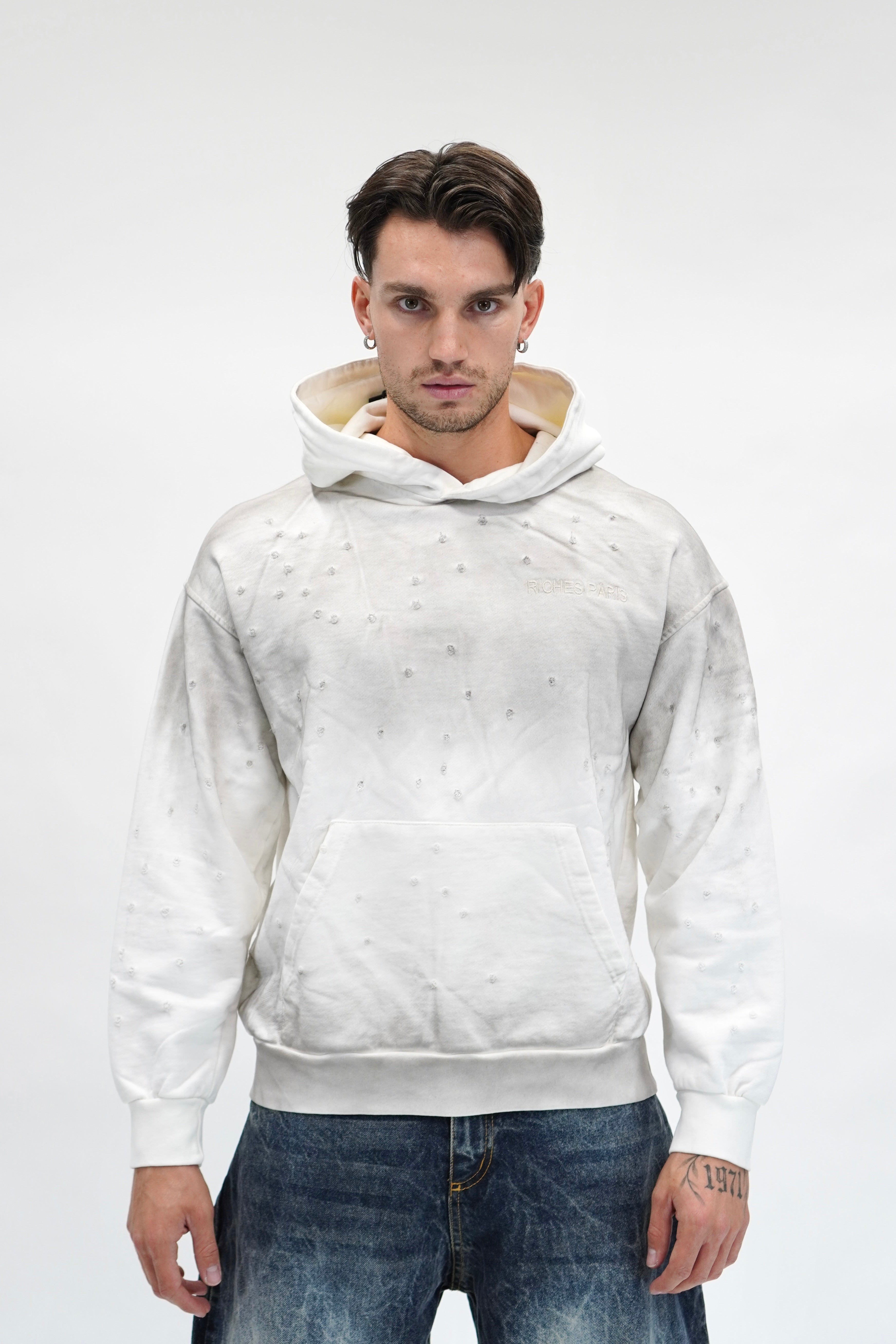 Hoodie Riches Distressed White