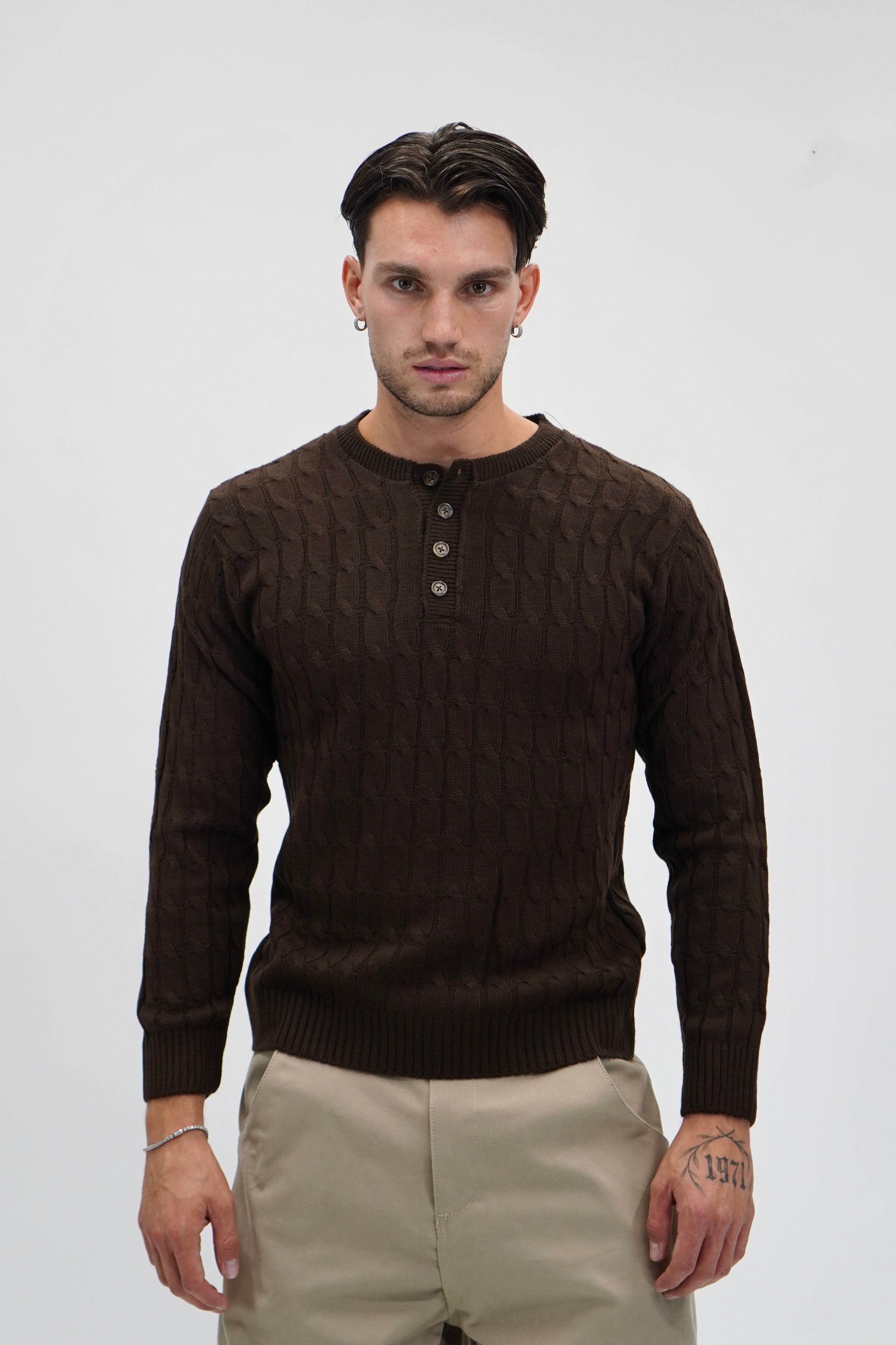 Maglione cable-knit moka