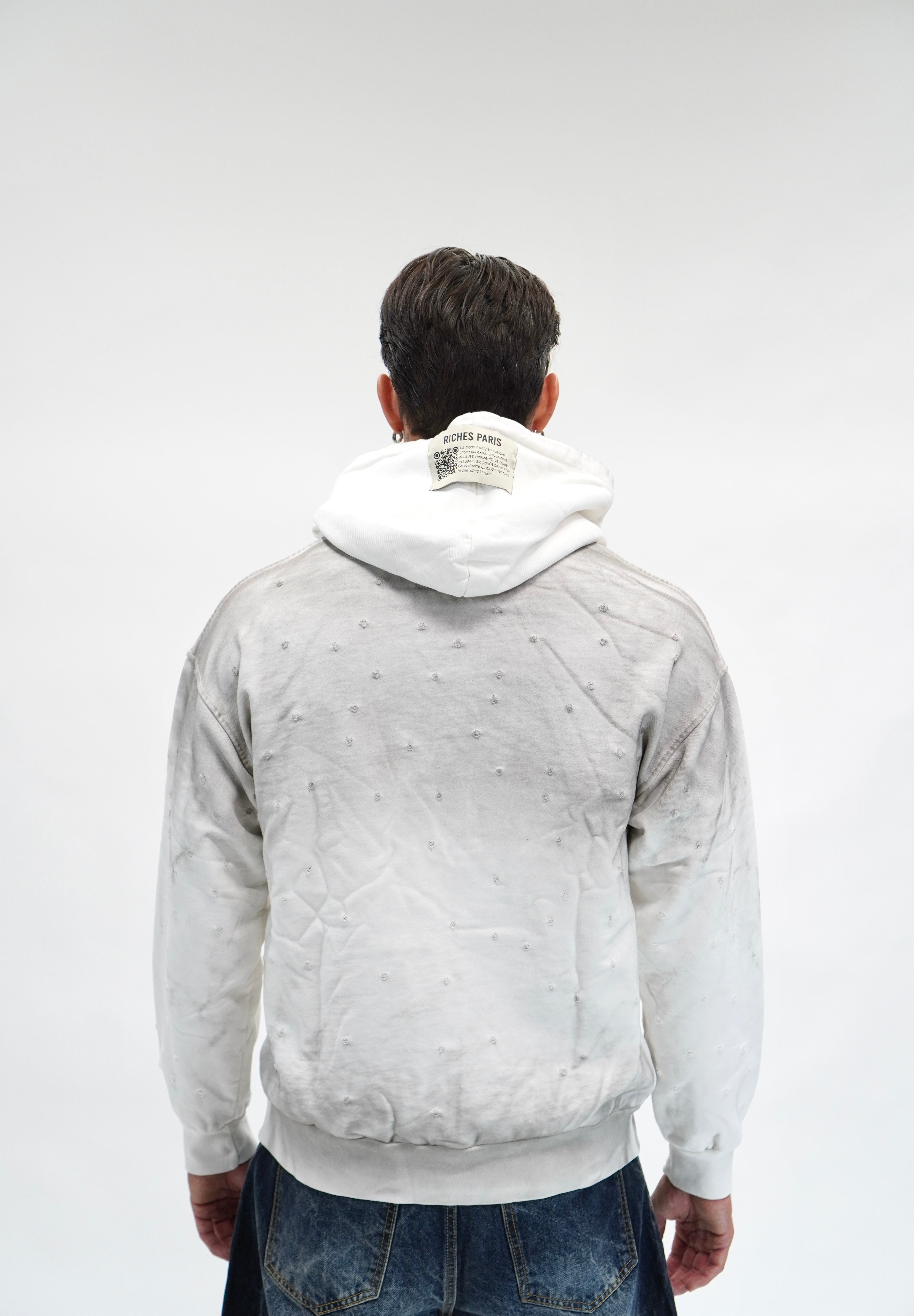 Hoodie Riches Distressed White