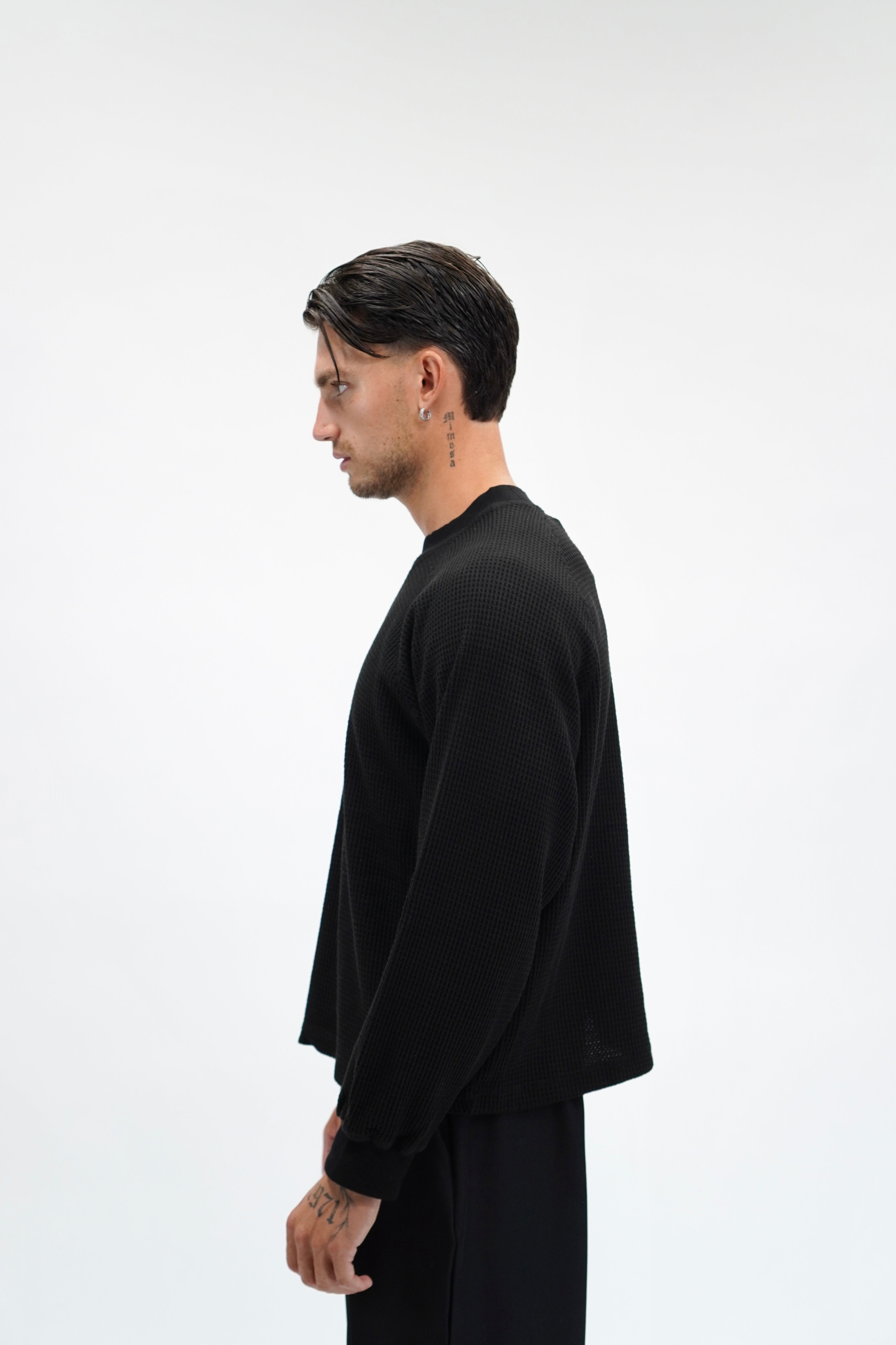 Longsleeve Waffle Raglan Black