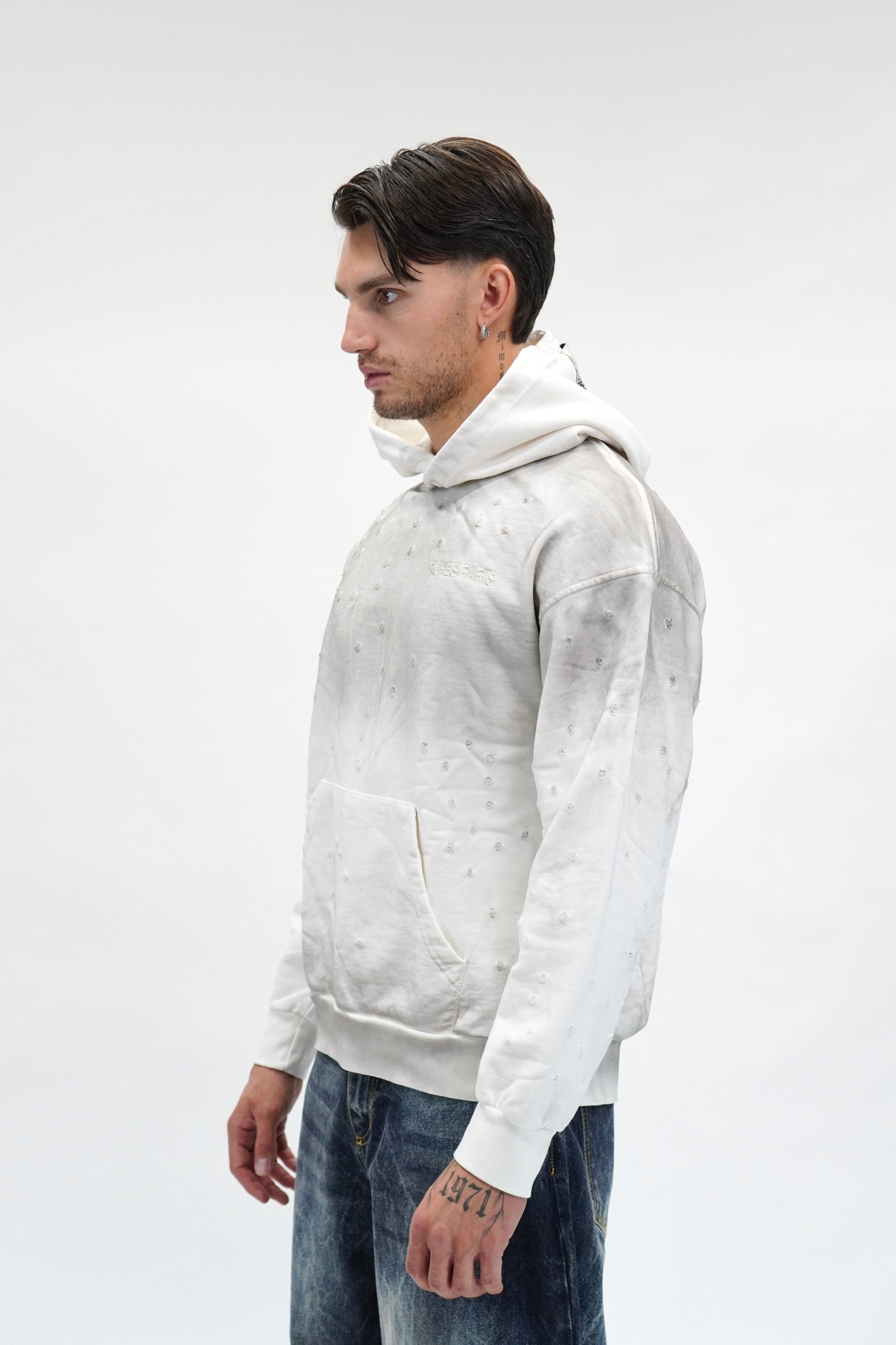 Hoodie Riches Distressed White