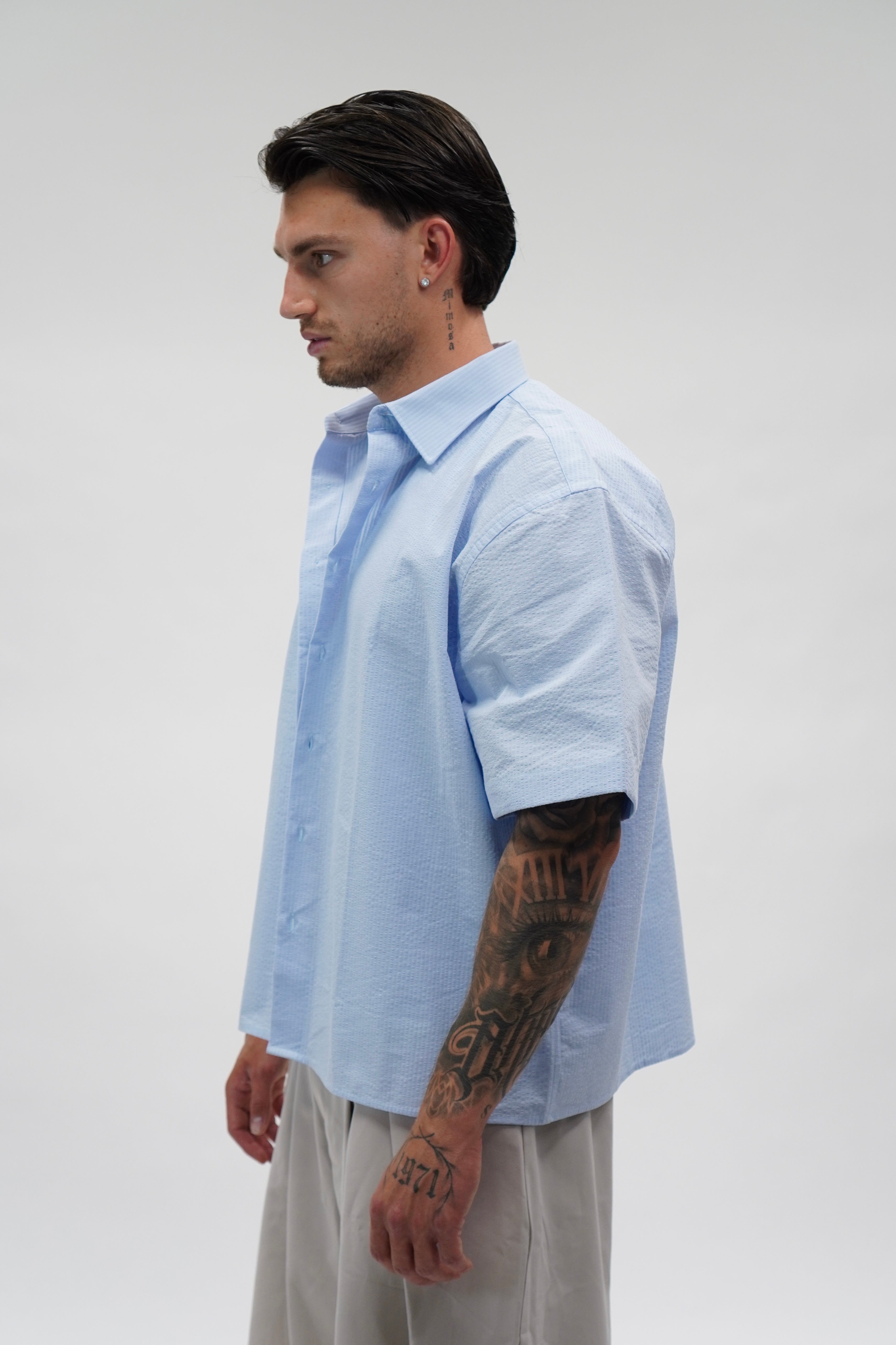 Camicia Waffle Crop Sky