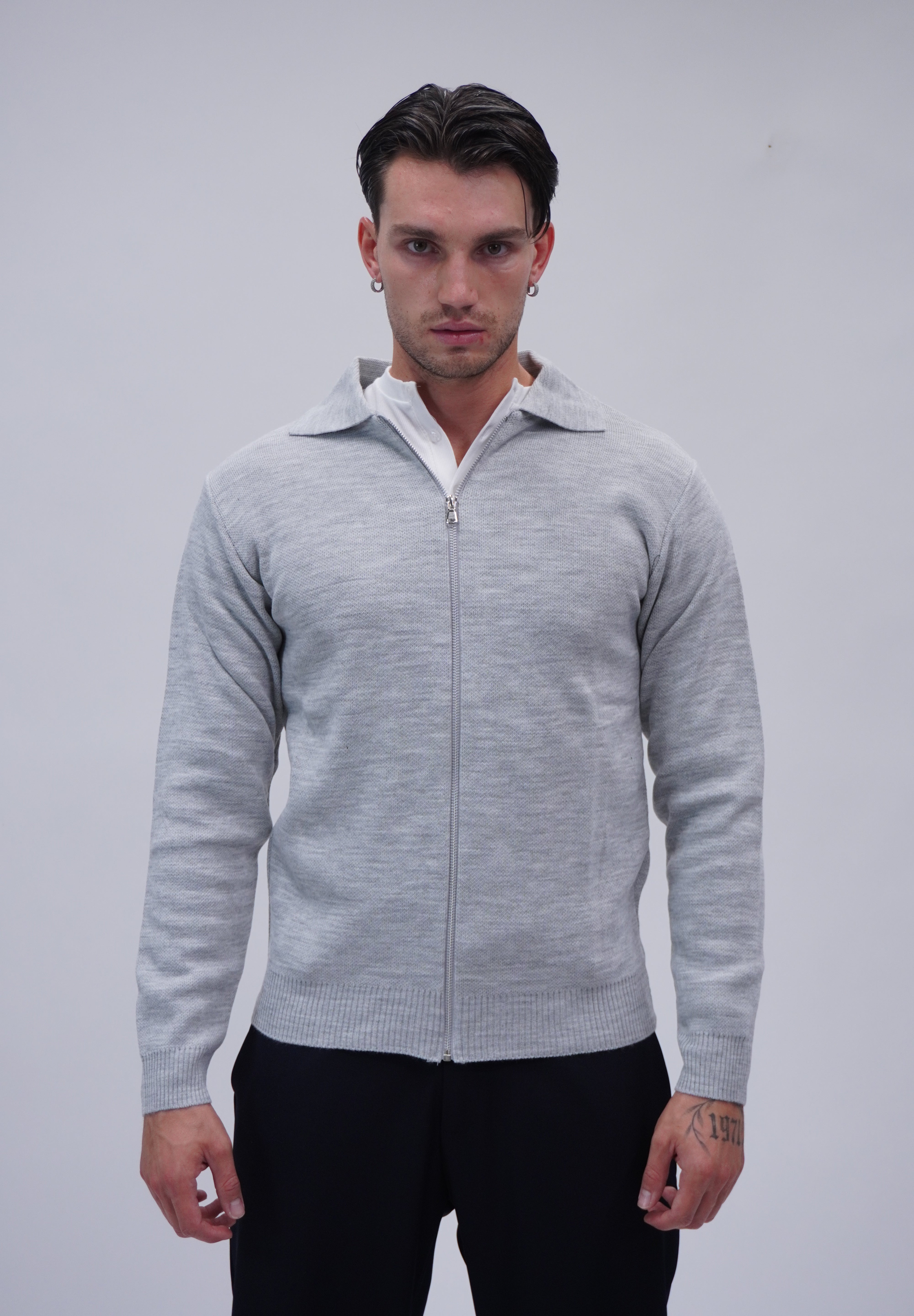 Maglione full zip jumper grey