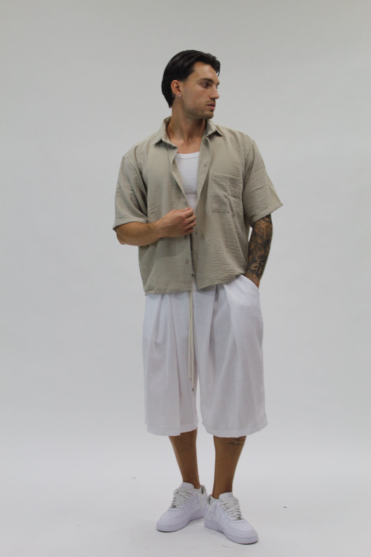 Camicia Boxy Simil Lino Beige