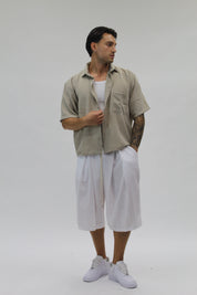 Camicia Boxy Simil Lino Beige