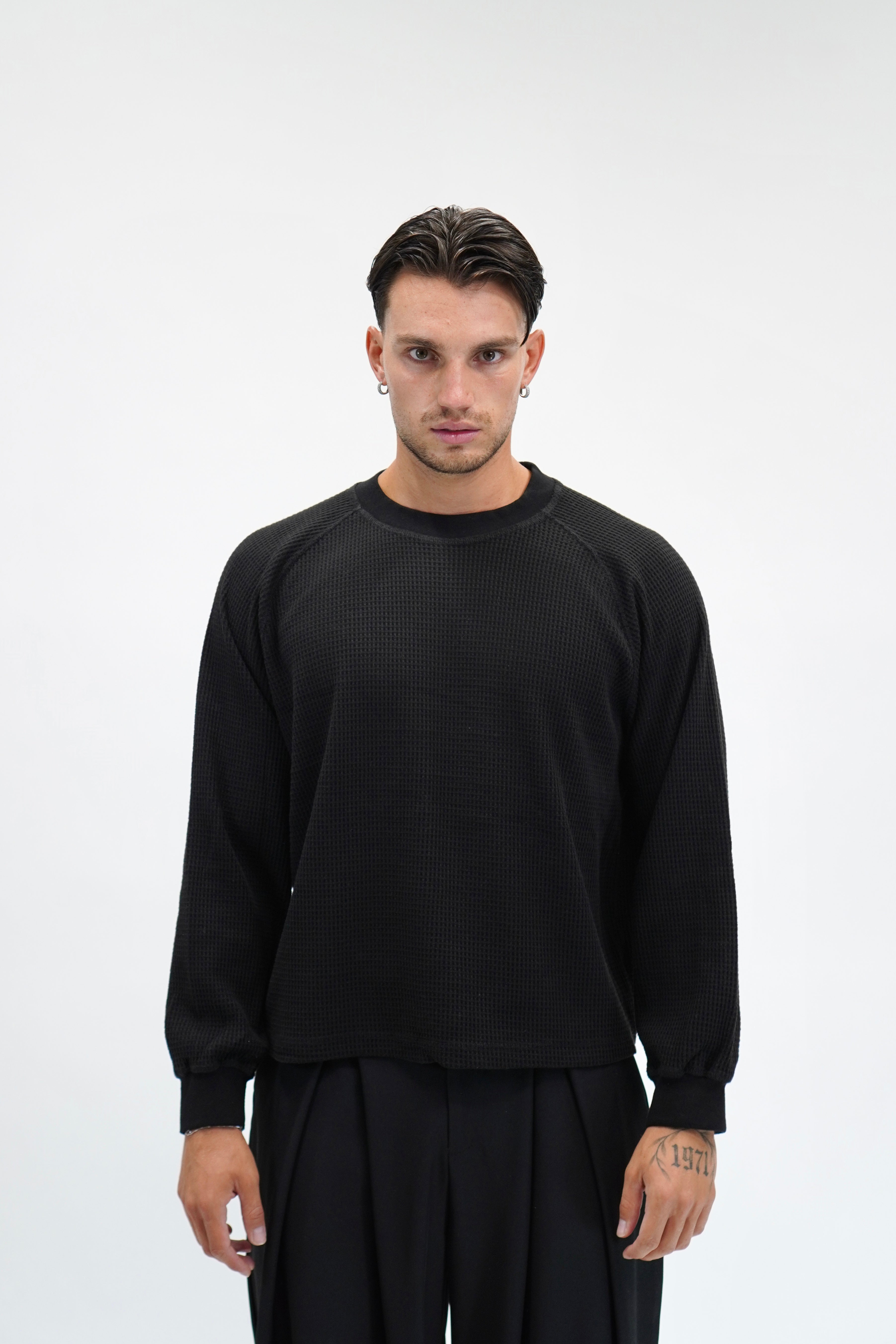 Longsleeve Waffle Raglan Black