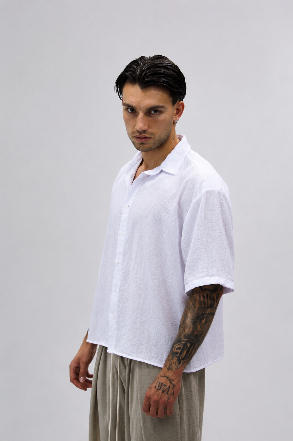 Camicia Boxy Simil Lino White