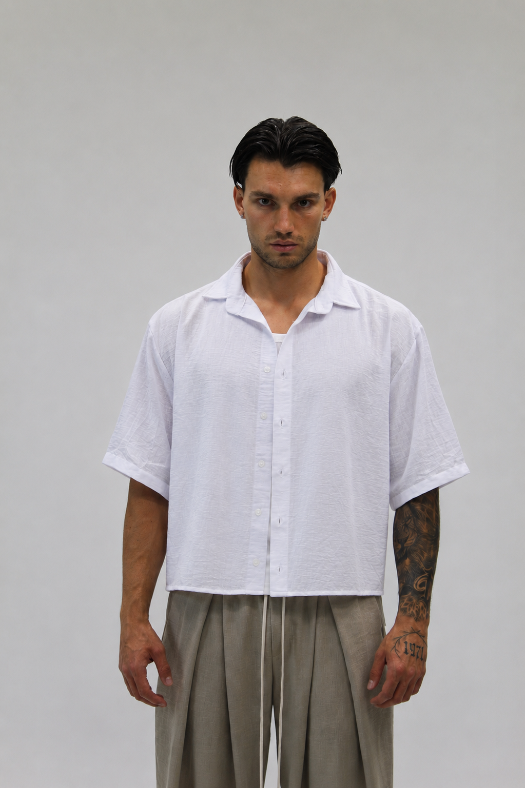 Camicia Boxy Simil Lino White