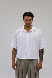 Camicia Boxy Simil Lino White