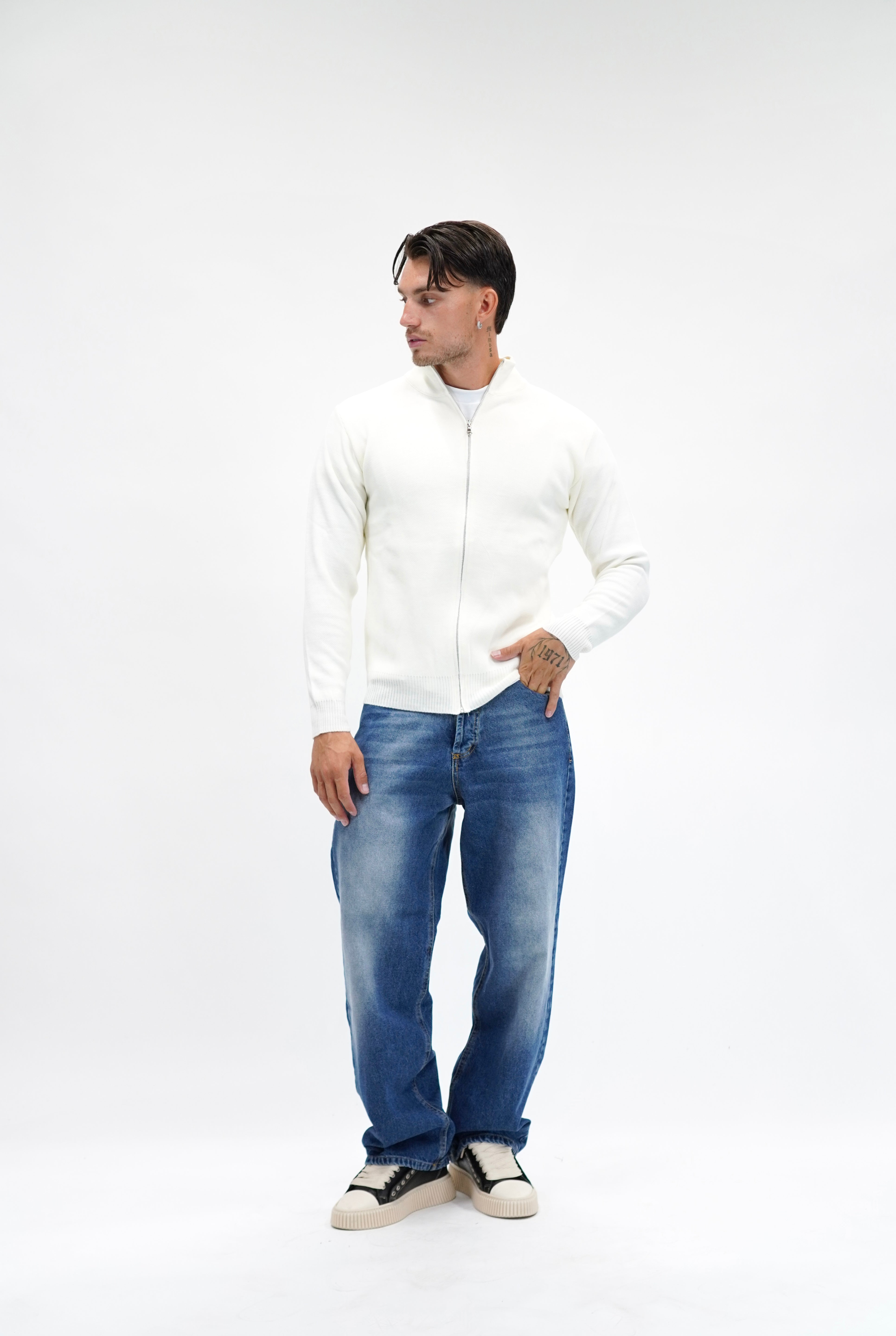 Maglione Full Zip White