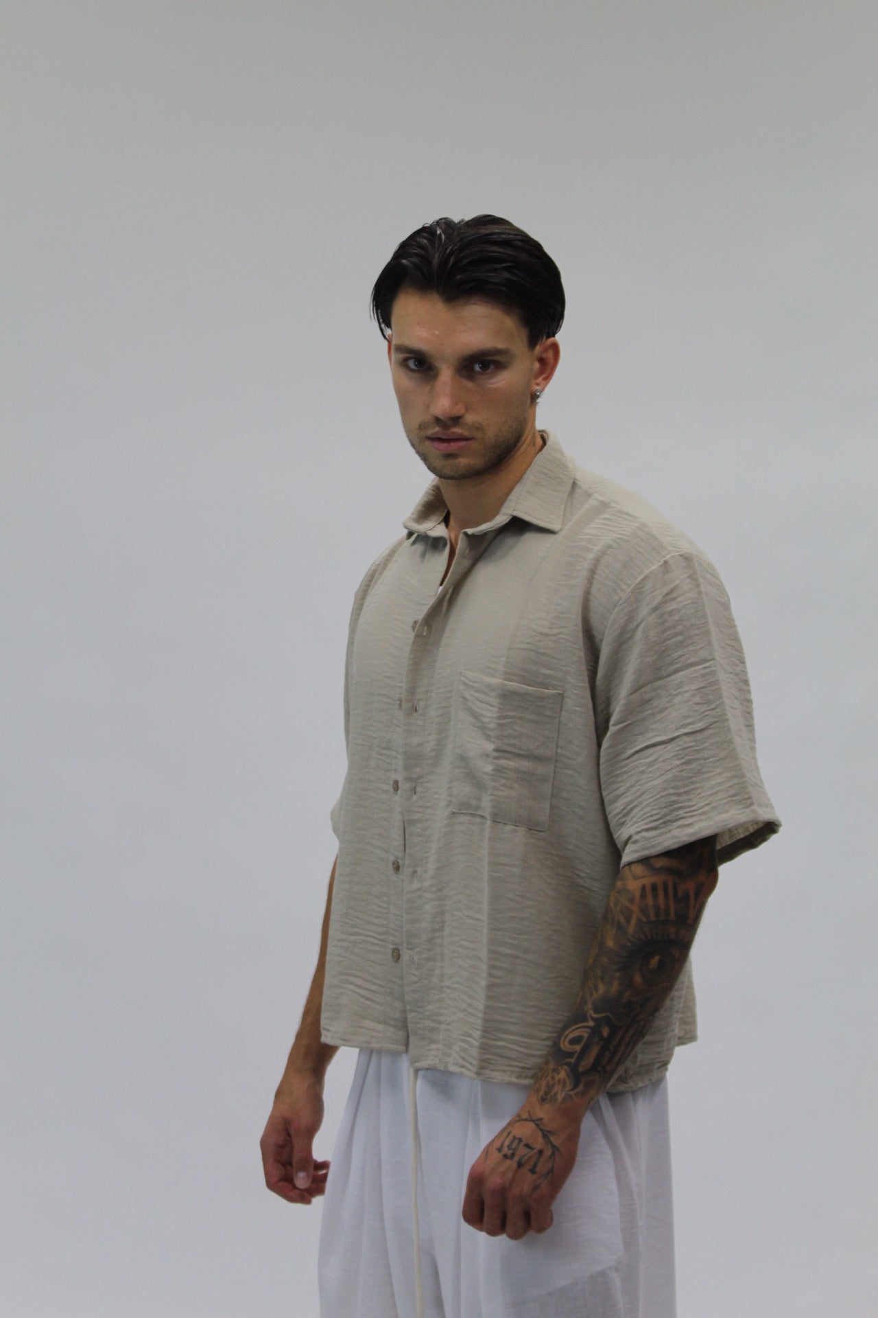 Camicia Boxy Simil Lino Beige