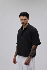 Camicia Boxy Simil Lino Black