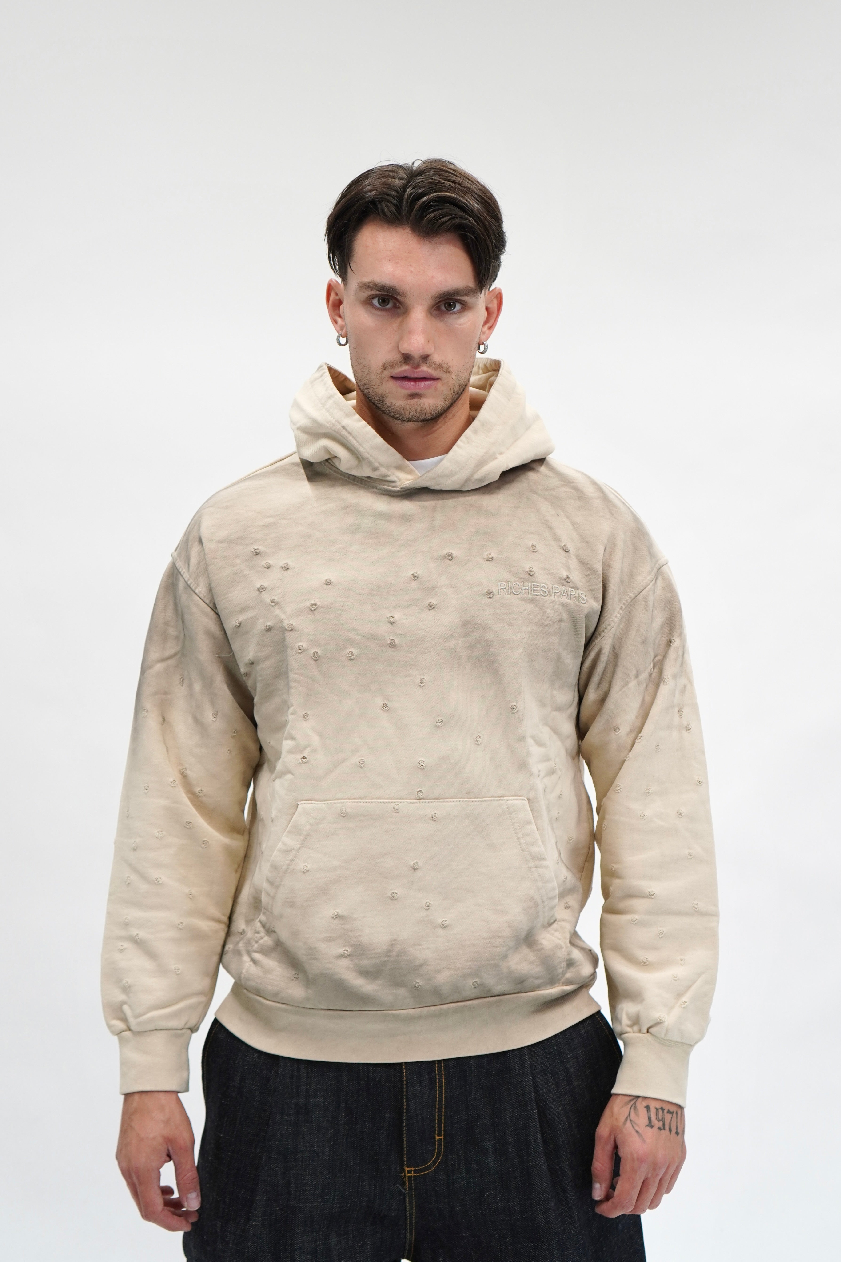Hoodie Riches Distressed Sand