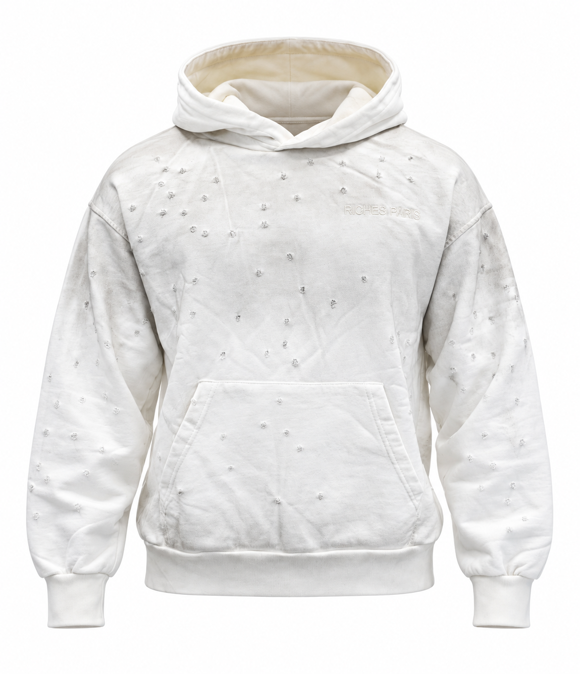 Hoodie Riches Distressed White