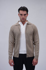 Maglione full zip jumper sand