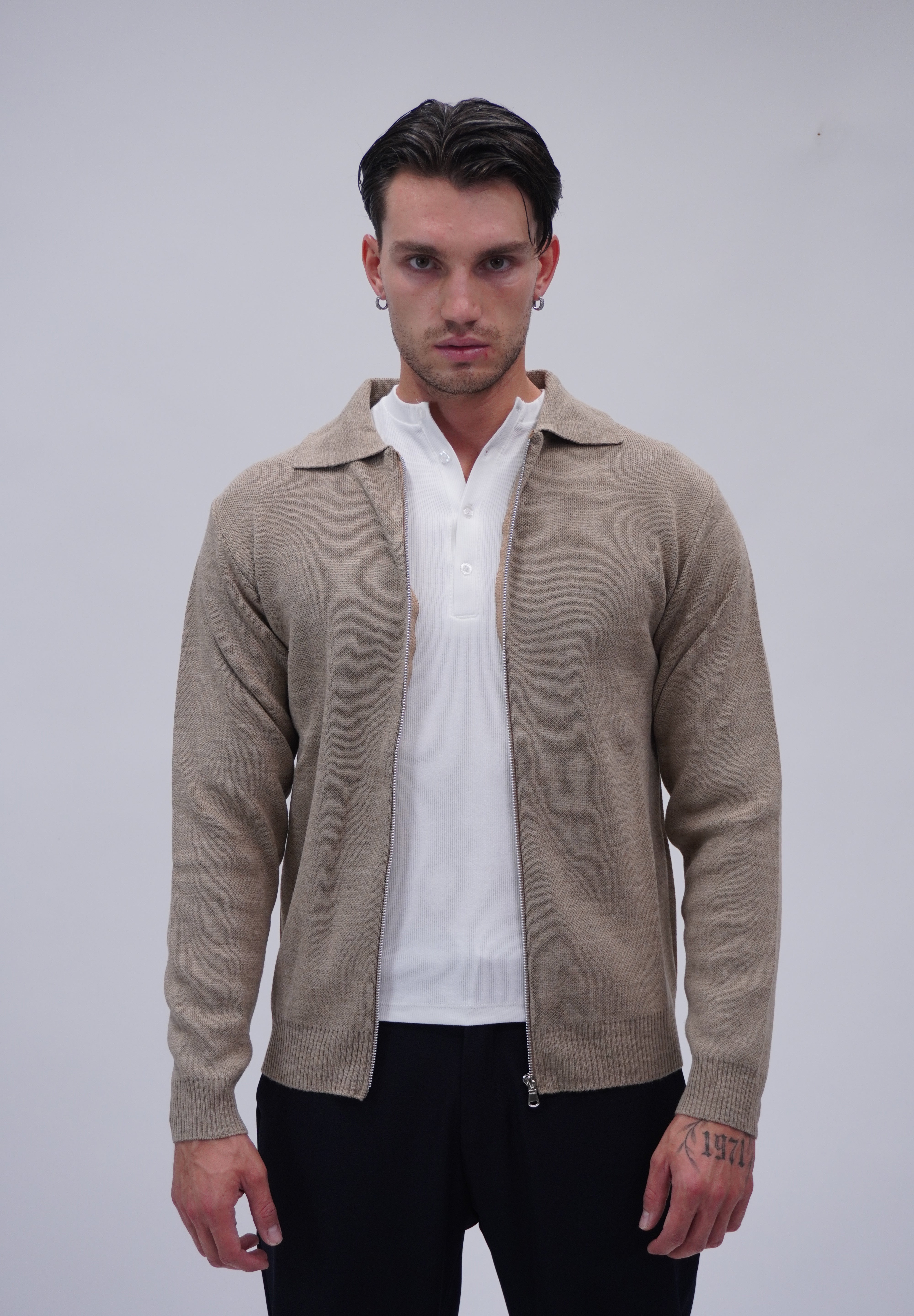 Maglione full zip jumper sand