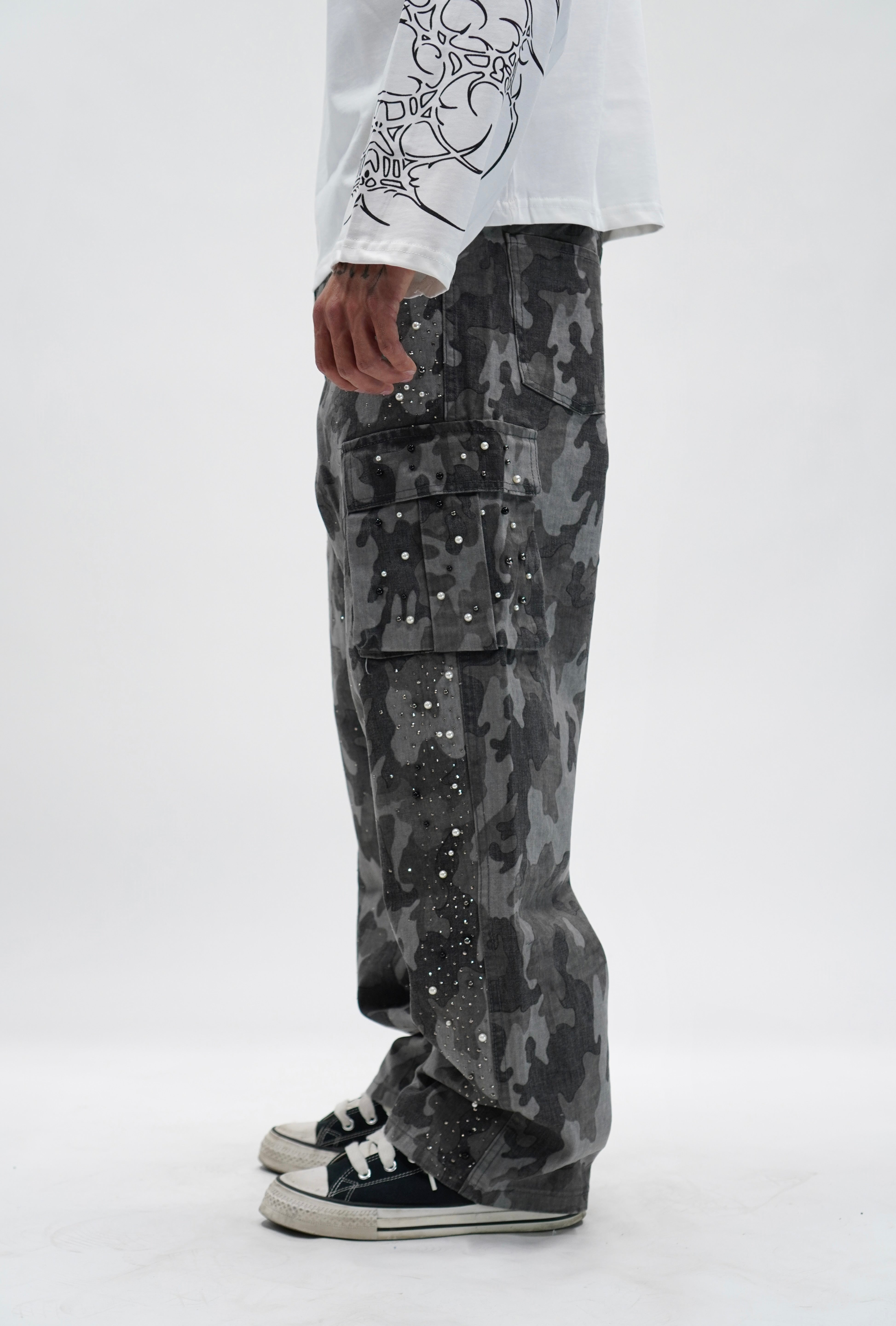 Jeans Cargo Army Black Strass