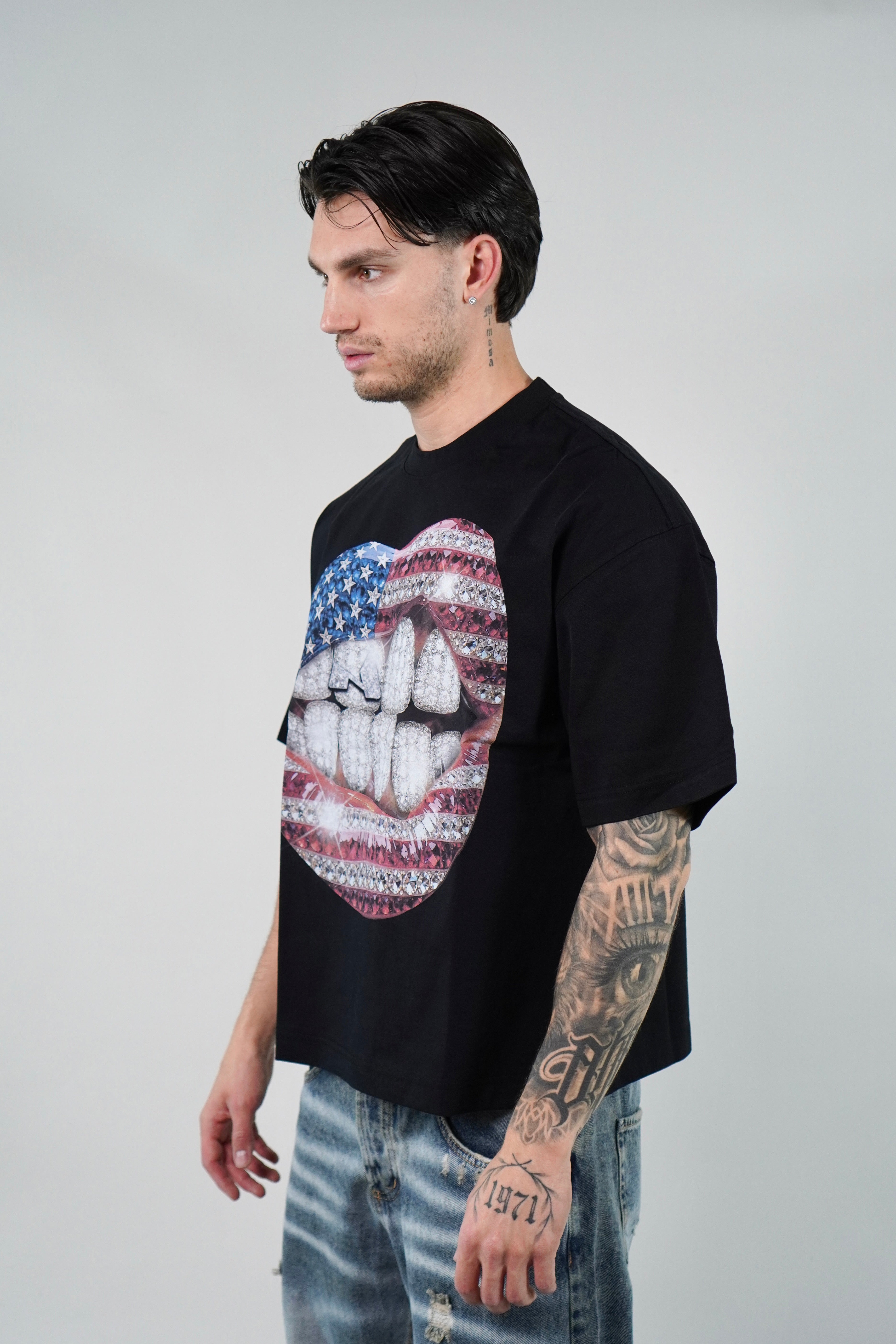 T-Shirt National Flag Rhinestone