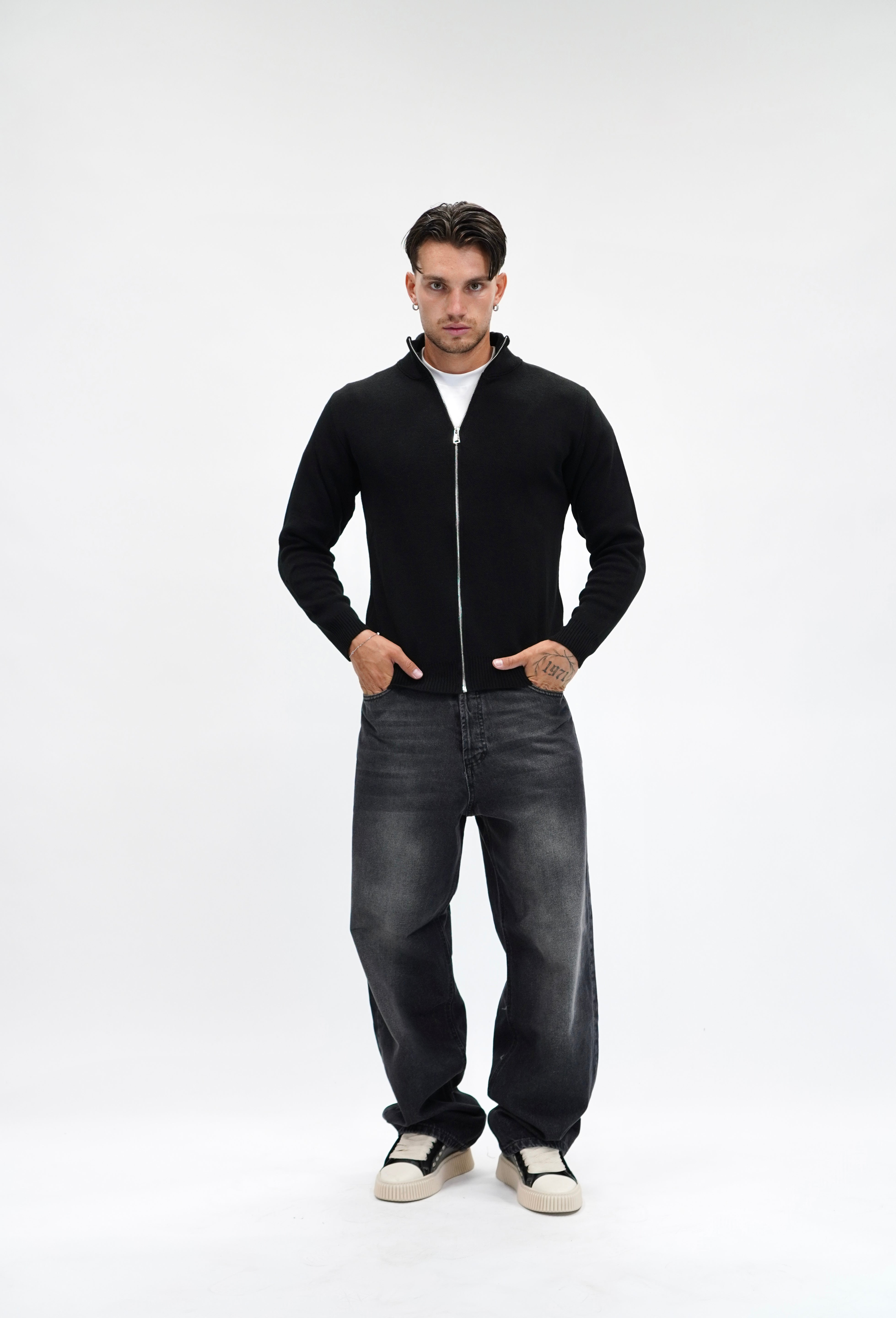 Maglione Full Zip Black