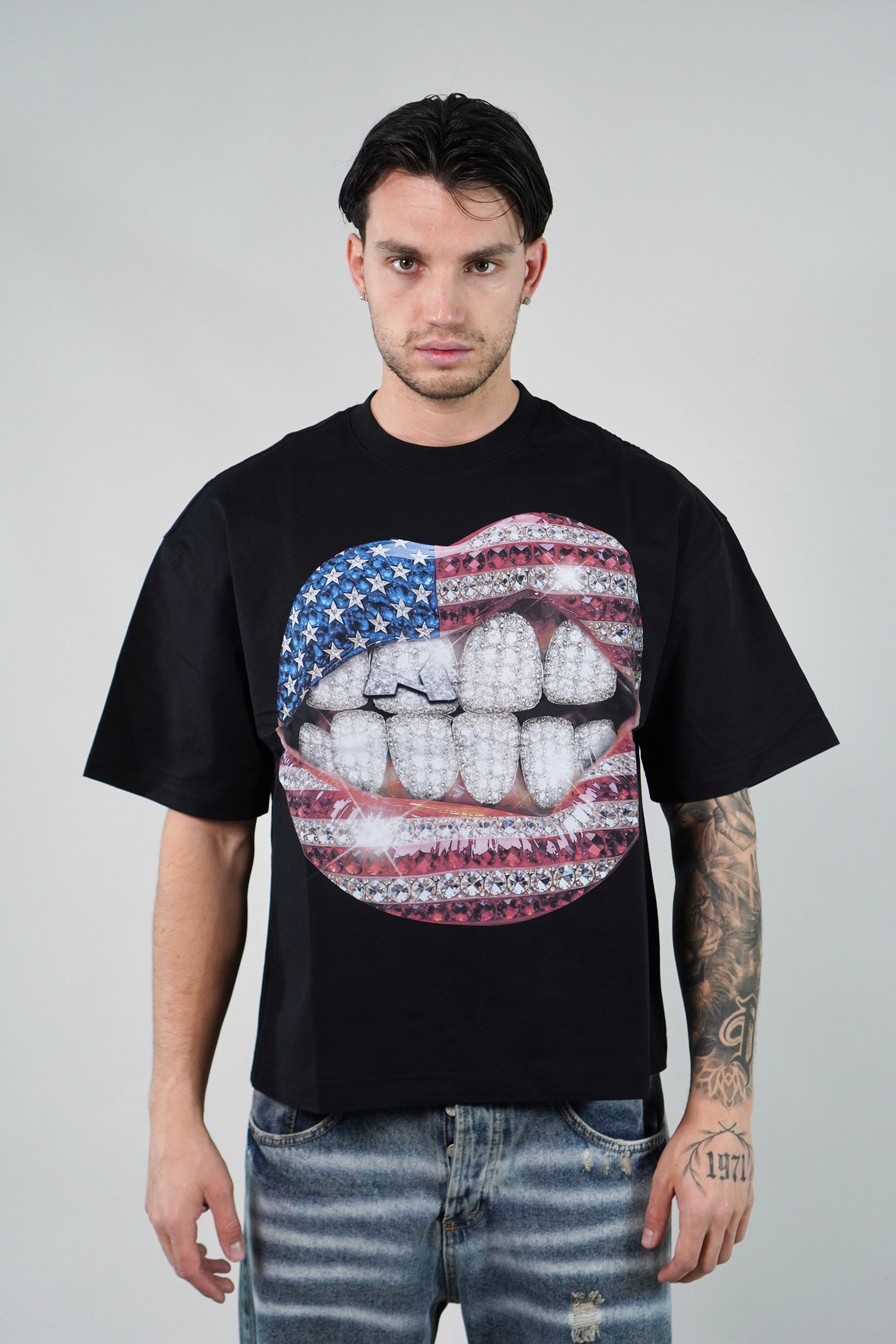 T-Shirt National Flag Rhinestone