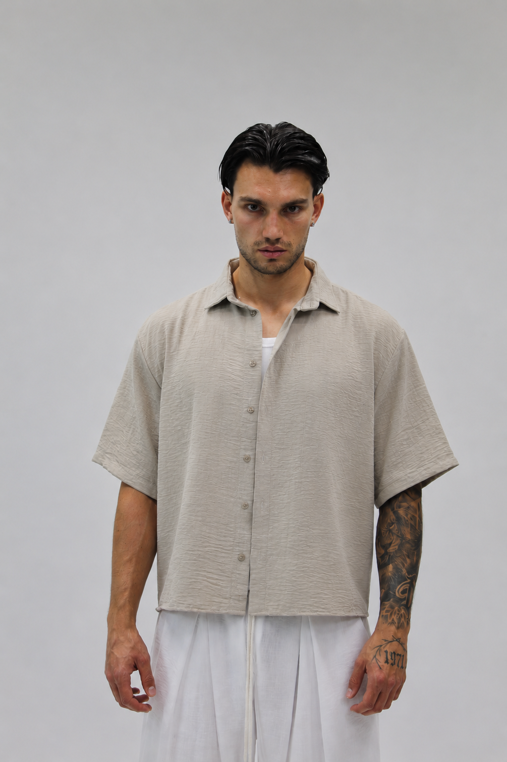 Camicia Boxy Simil Lino Beige