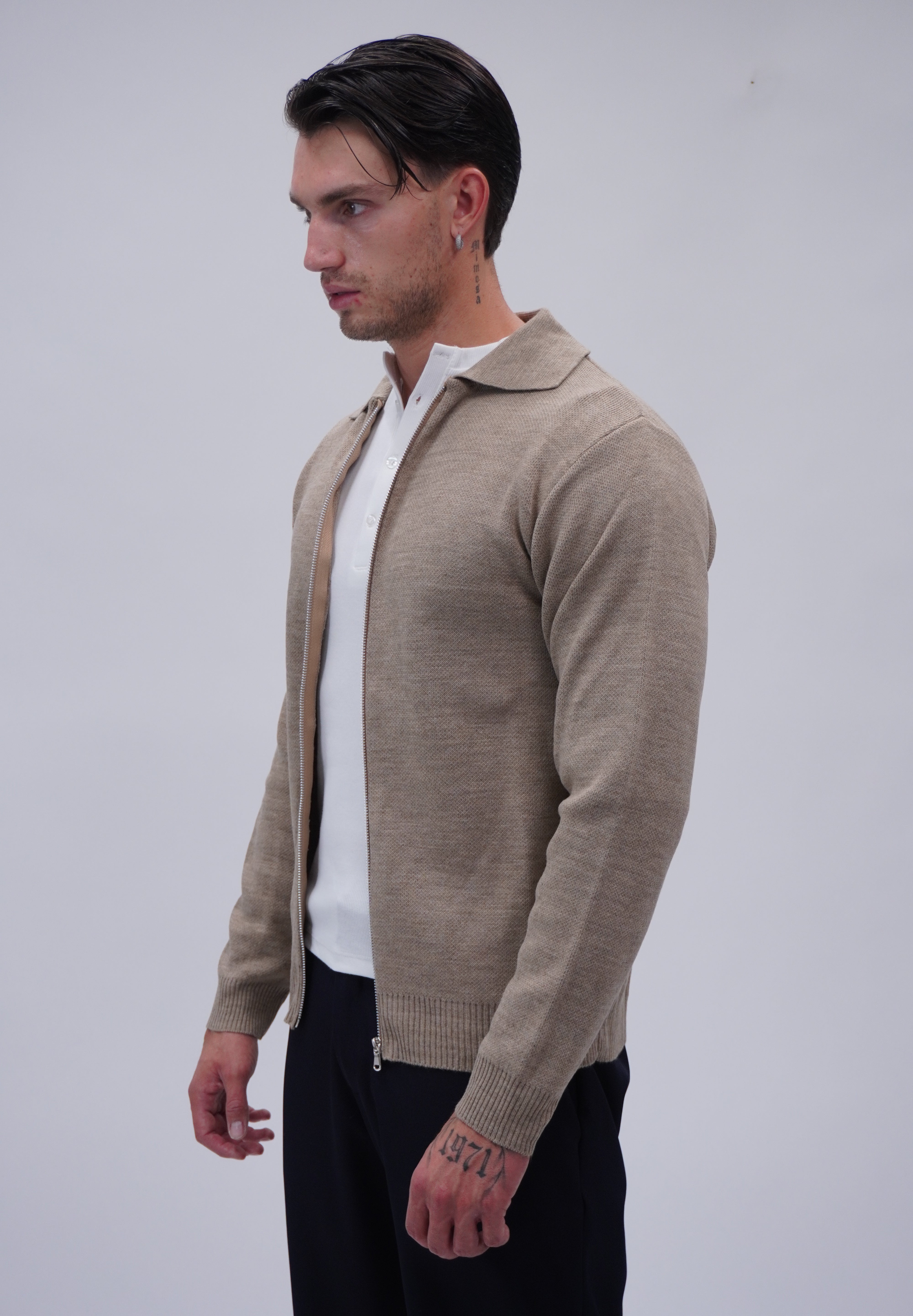 Maglione full zip jumper sand