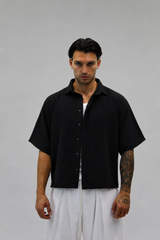 Camicia Boxy Simil Lino Black