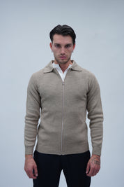 Maglione full zip jumper sand