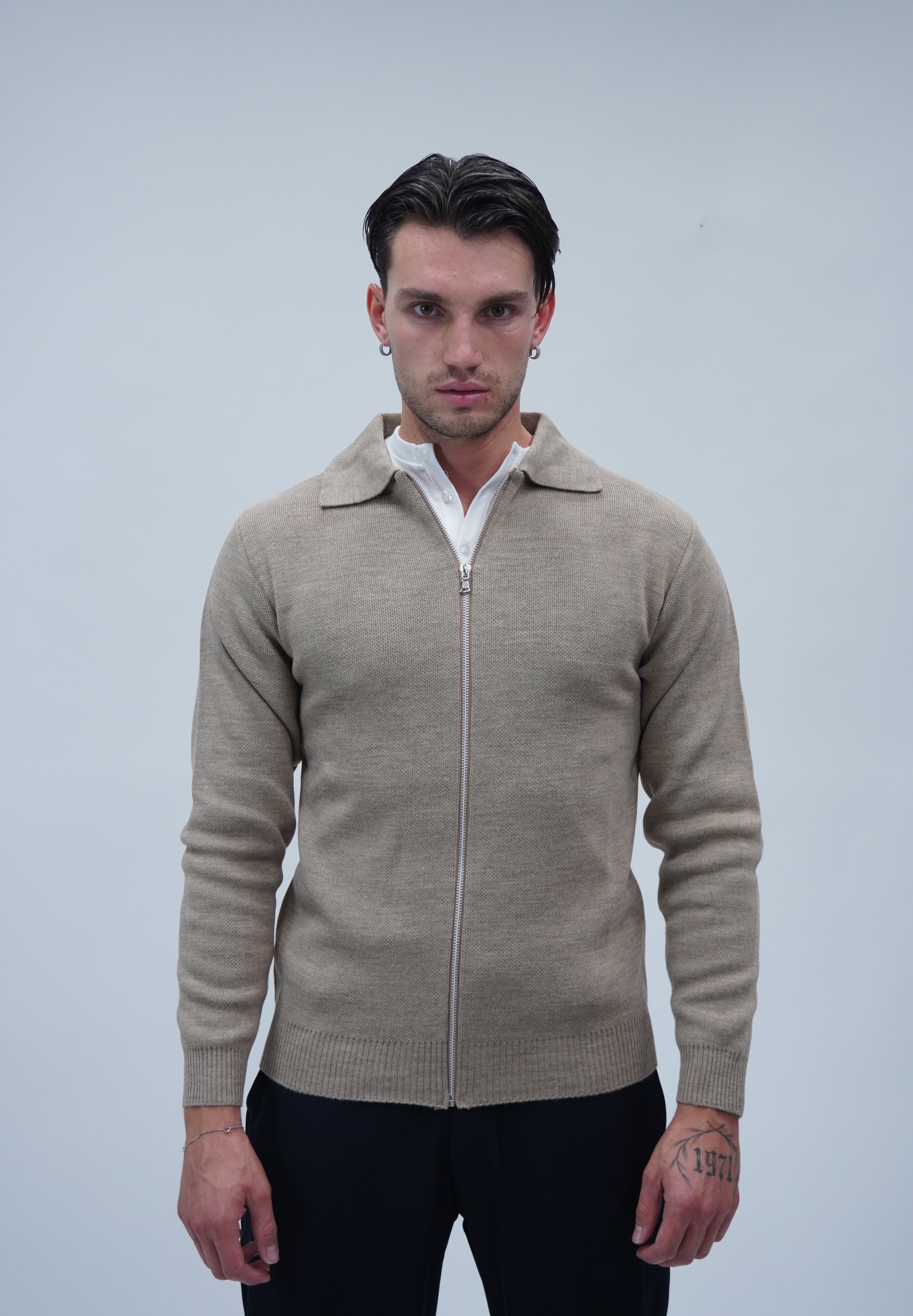 Maglione full zip jumper sand