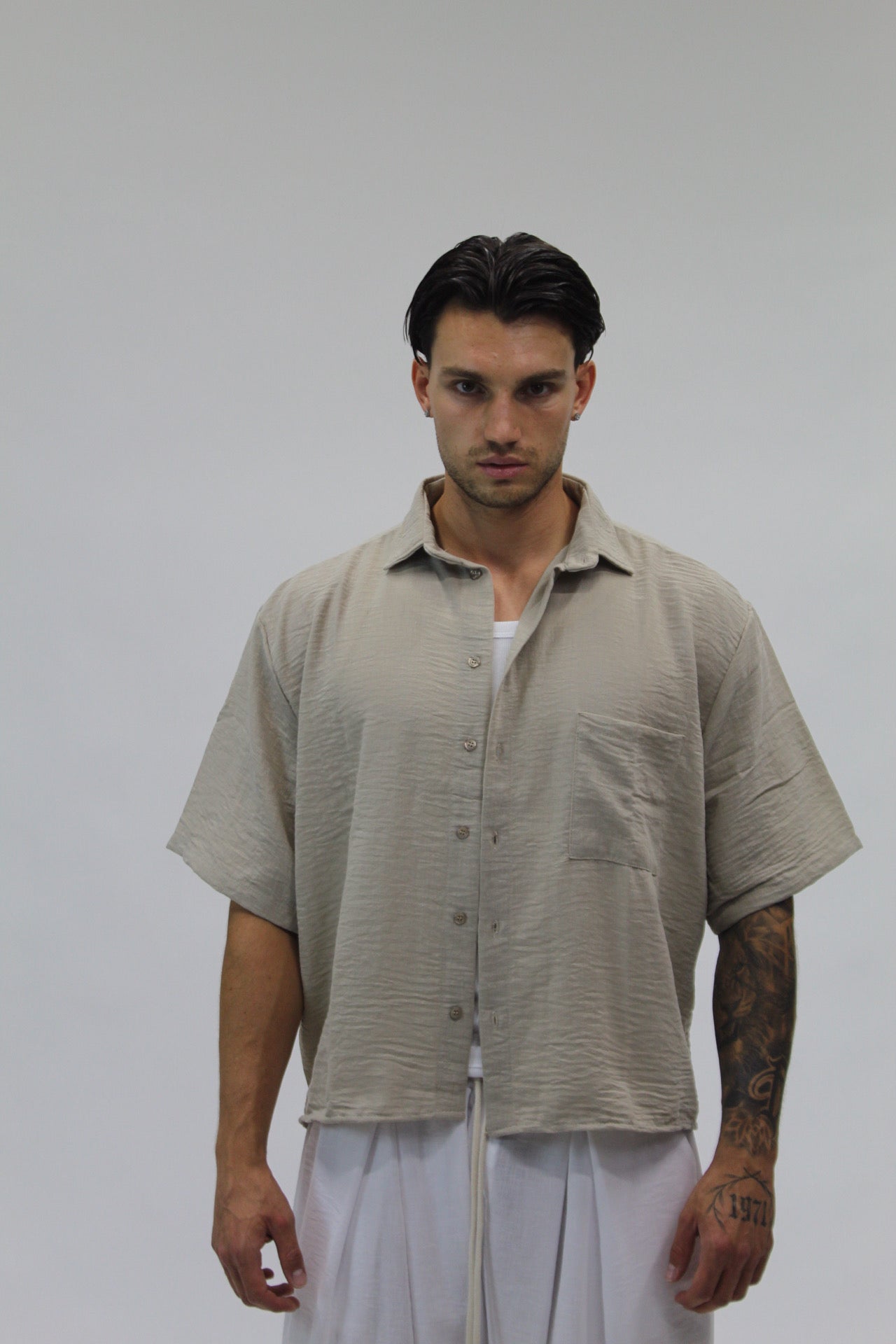 Camicia Boxy Simil Lino Beige