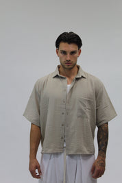 Camicia Boxy Simil Lino Beige