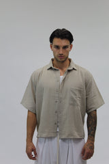 Camicia Boxy Simil Lino Beige