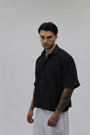 Camicia Boxy Simil Lino Black