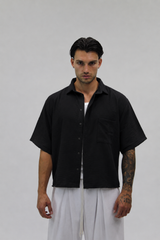 Camicia Boxy Simil Lino Black