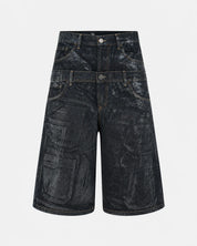 DOUBLE RAW DENIM JORTS
