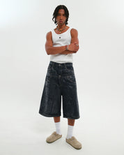 DOUBLE RAW DENIM JORTS