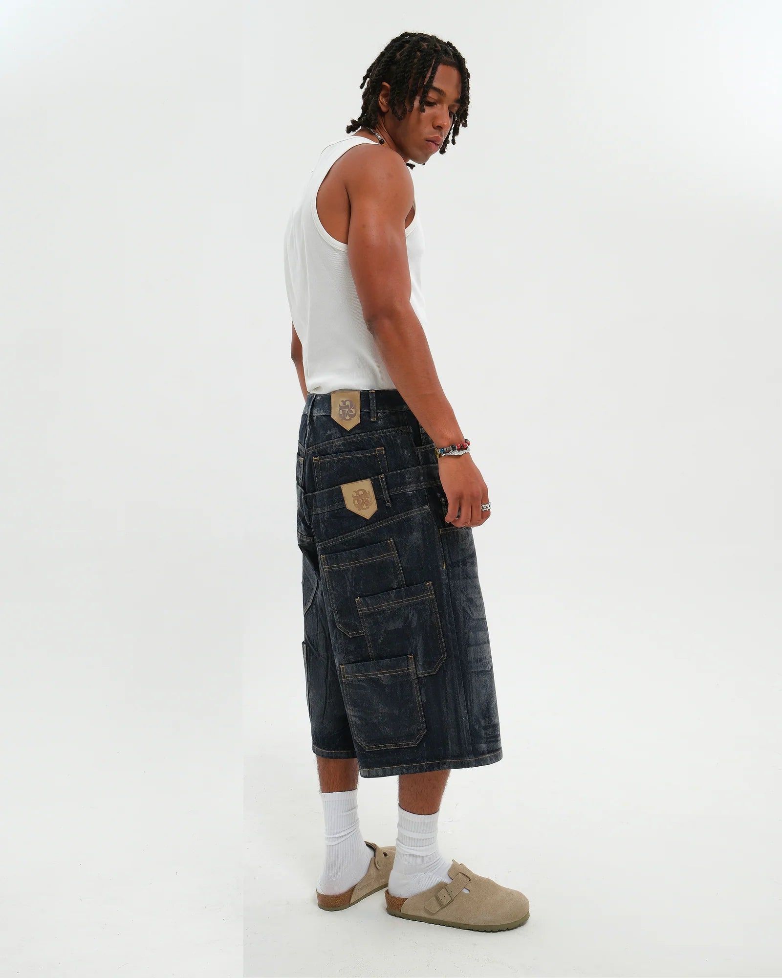 DOUBLE RAW DENIM JORTS